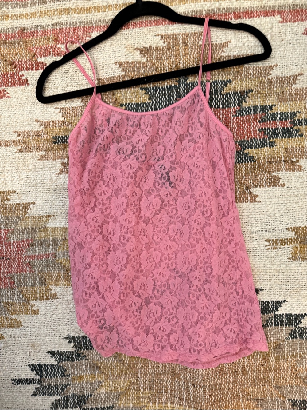 Y2K Coquette Pink All Over Lace Cami Tank Top Size Large